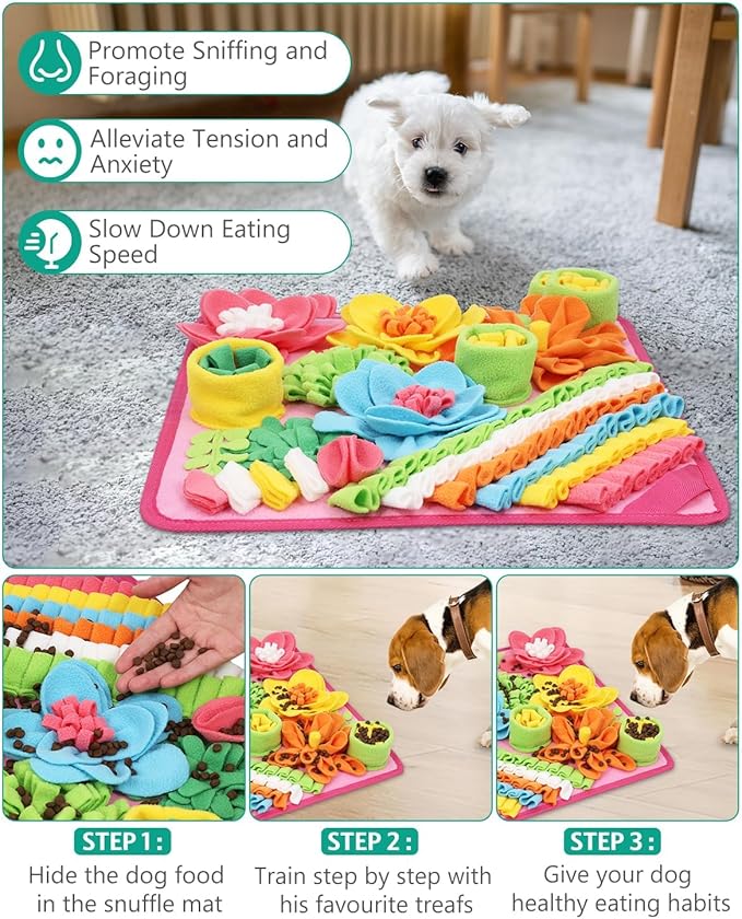 ORIA Snuffle Mat for Dogs, 20x20 Inch Interactive Dog Puzzle Toy, Slow Feeder Mat for Anxiety Relief & Mental Stimulation, Non-Slip Foraging Mat for Small Medium Large Dogs Cats Rabbits