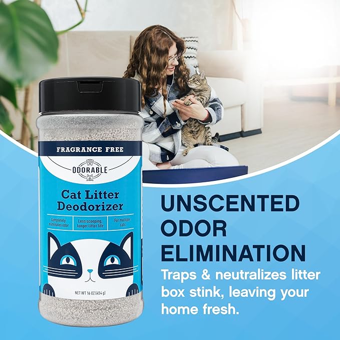 Cat Litter Deodorizer - Unscented Odor Eliminator & Litter Box Cleaner & Freshener, Non-Tracking, Dust-Free, Easy Clump & Seal, Stain & Odor Control, Advance Odor Control Technology - 16oz