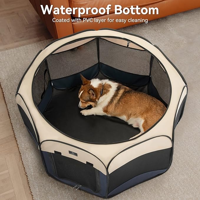 A4Pet Portable Dog Playpen for Small Dogs, 27" Foldable Small Pet Playpen for Puppy/Cat/Rabbit/Chick, Indoor Cat Playpen with Removable Zipper & Mesh Panel(11”W × 7.5”H)