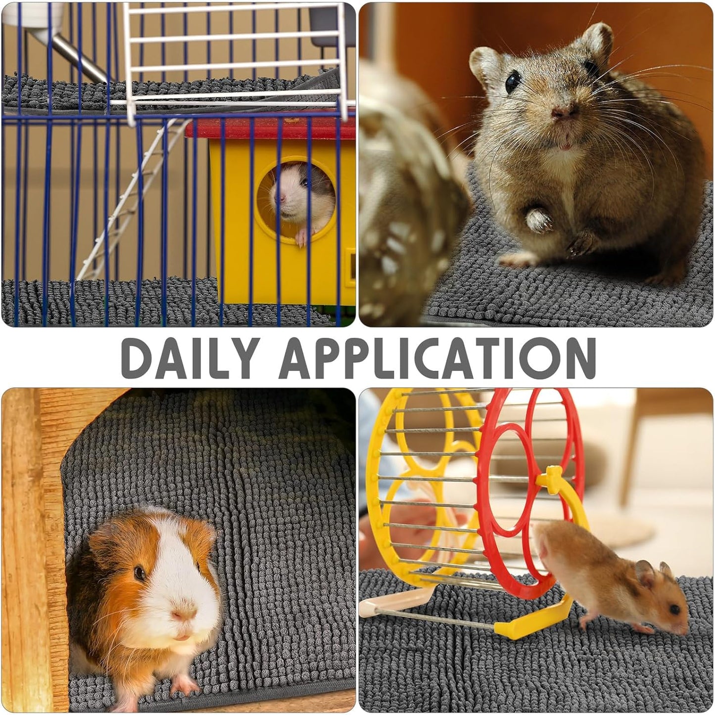 Amylove 4 Pcs Guinea Pig Cage Liner Guinea Pig Bedding Washable Fleece Pee Pads Reusable Small Animals Training Mat Small Animal Sleeping Bed for Bunny Hamster(Dark Gray,12 x 12 Inch)