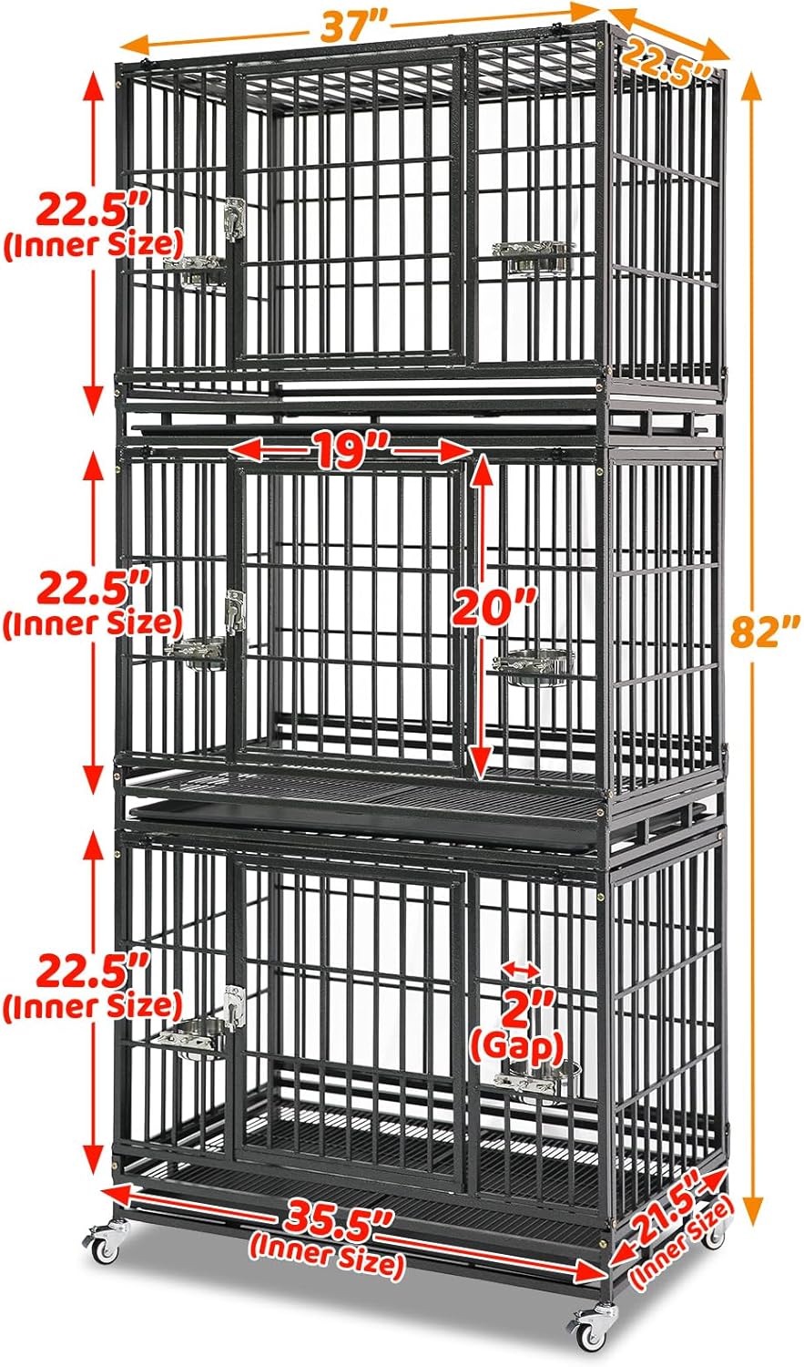 Homey Pet Three Levels 37 Inch Dog Crate, Escape Proof Dog Cage Kennel Indoor with Top Access and Lockable Wheels, Removable Tray, Heavy Duty Dog Crates for Medium/Small Dogs