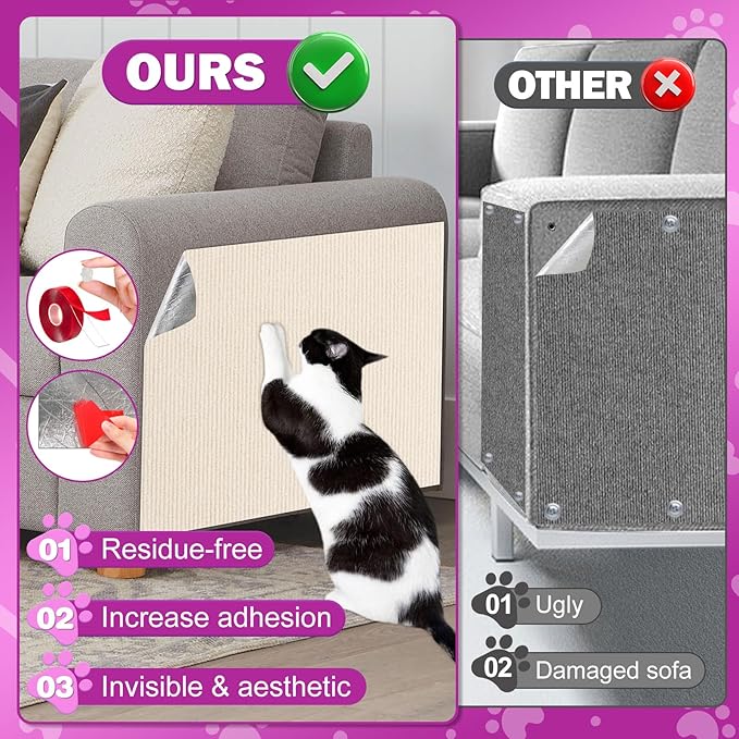 196.8x15.8 Cat Wall Scratcher Mat with Nano Tape,Anti Cats Scratch Furniture Couch Carpet Corner Protector for Indoor,Trimmable Cat Scratching Pad Board Sofa Replacement