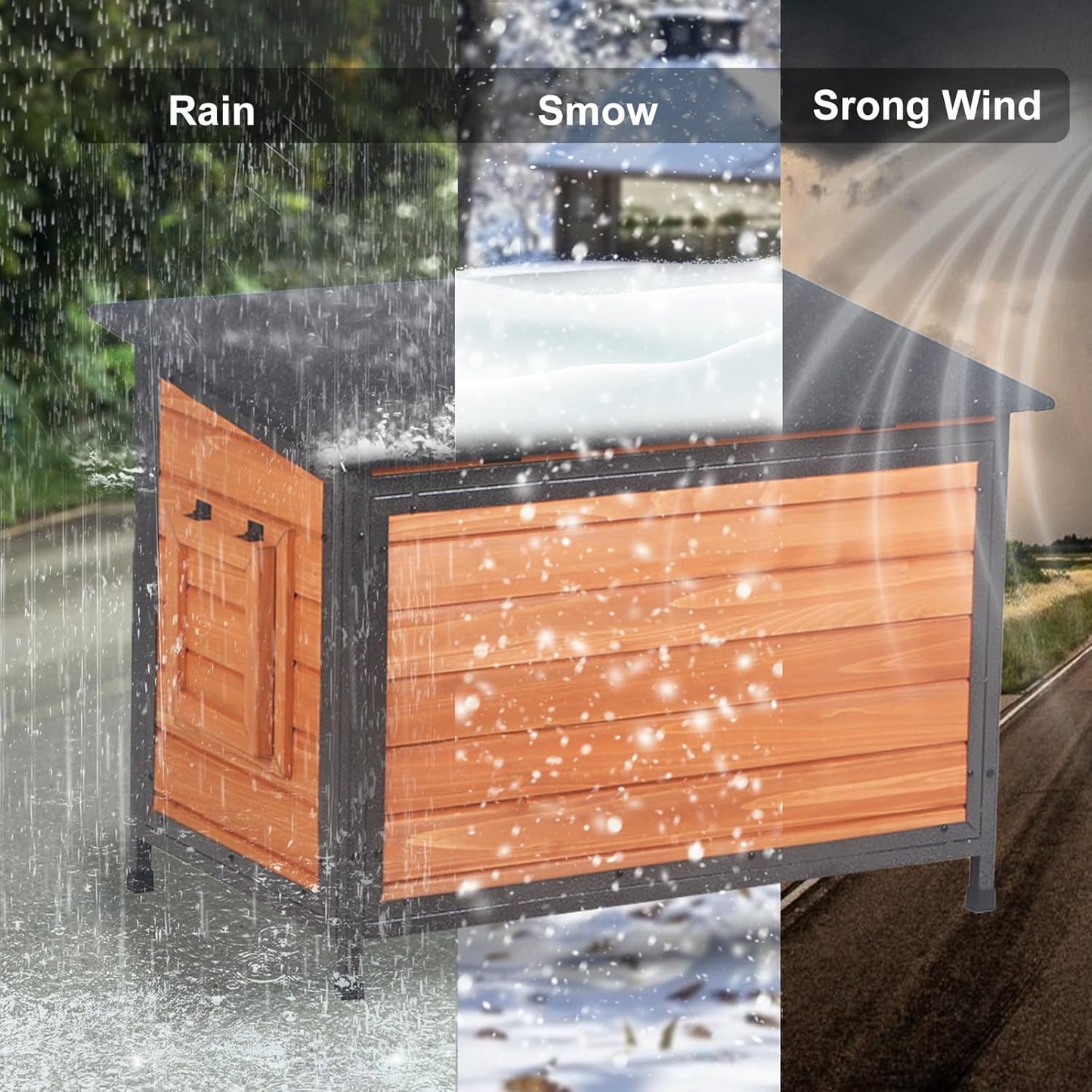 Dog House Outdoor Insulated 34.3" L Dog Kennel 6 Sides All-Round Foam Winter Weatherproof for Small Medium Dogs with Strong Metal Chew Proof Frame