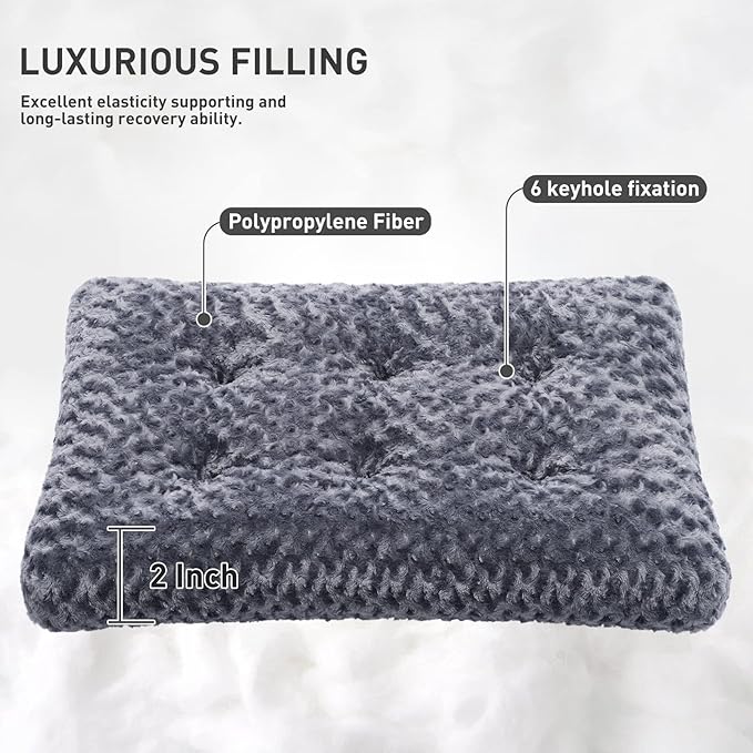 KSIIA Washable Dog Bed Deluxe Plush Dog Crate Beds Comfy Kennel Pad Anti-Slip Pet Sleeping Mat for Large, Jumbo, Medium, Small Dogs Breeds, 17" x 12", Dark Grey