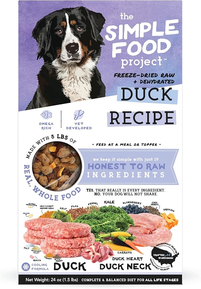 Simple Food Project - Duck Recipe - Freeze Dried Raw Food for Dogs - 24oz