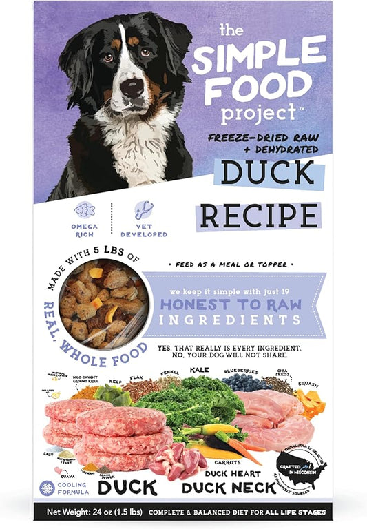 Simple Food Project - Duck Recipe - Freeze Dried Raw Food for Dogs - 24oz