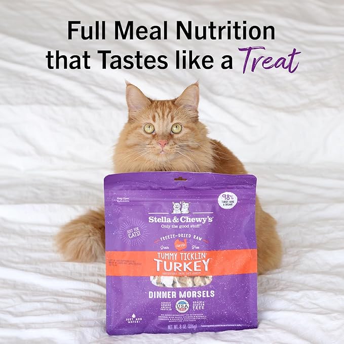 Stella & Chewy's Freeze-Dried Raw Cat Dinner Morsels - Premium Turkey Recipe with 98% Farm-Raised Meat & Organs - Natural Grain-Free Cat & Kitten Food - Made in USA - 8 oz