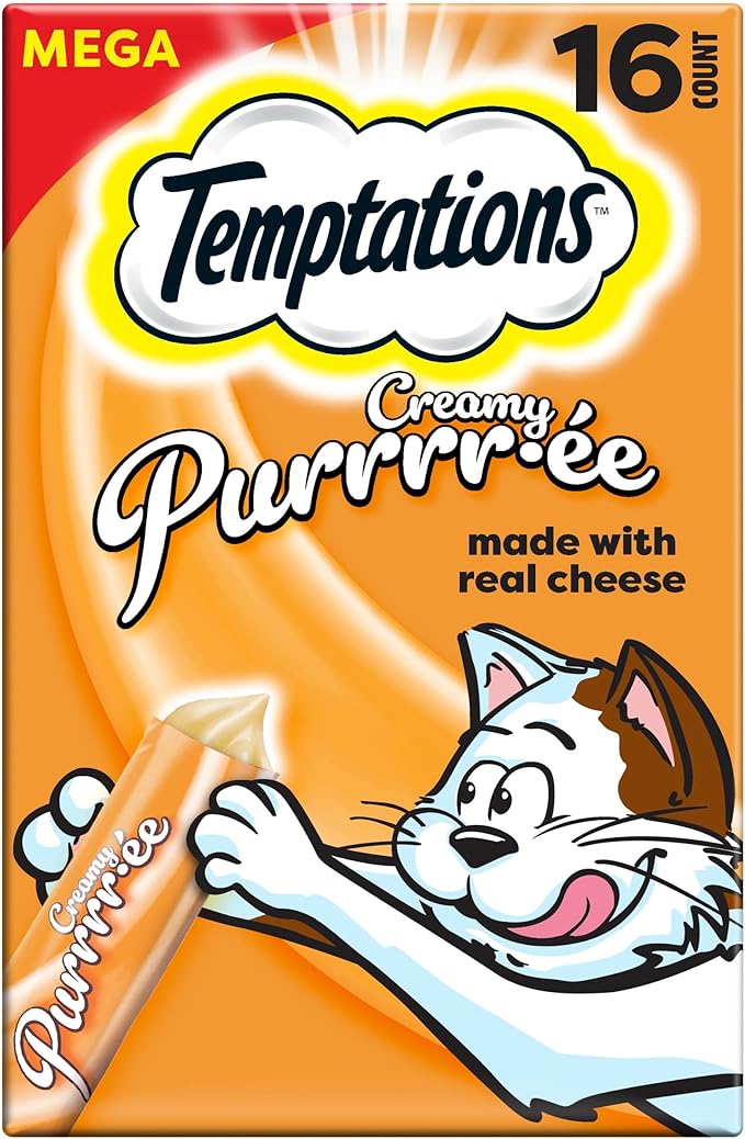 Temptations Creamy Puree Squeezable Lickable Wet Cat Treat with Cheese, 0.42 oz. Tubes, 16 Count