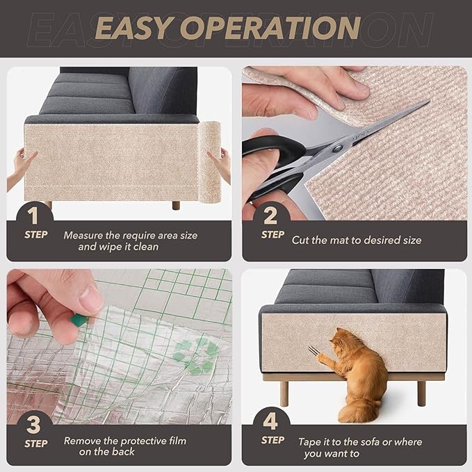 78.7"X15.8" Cat Scratching Mat, Self-Adhesive Cat Scratch Carpet, DIY Cats Scratch Furniture Protector for Couch, Sofa, Wall & Door, Durable Furniture Guards Couch Scratcher from Cats Claws (Beige)