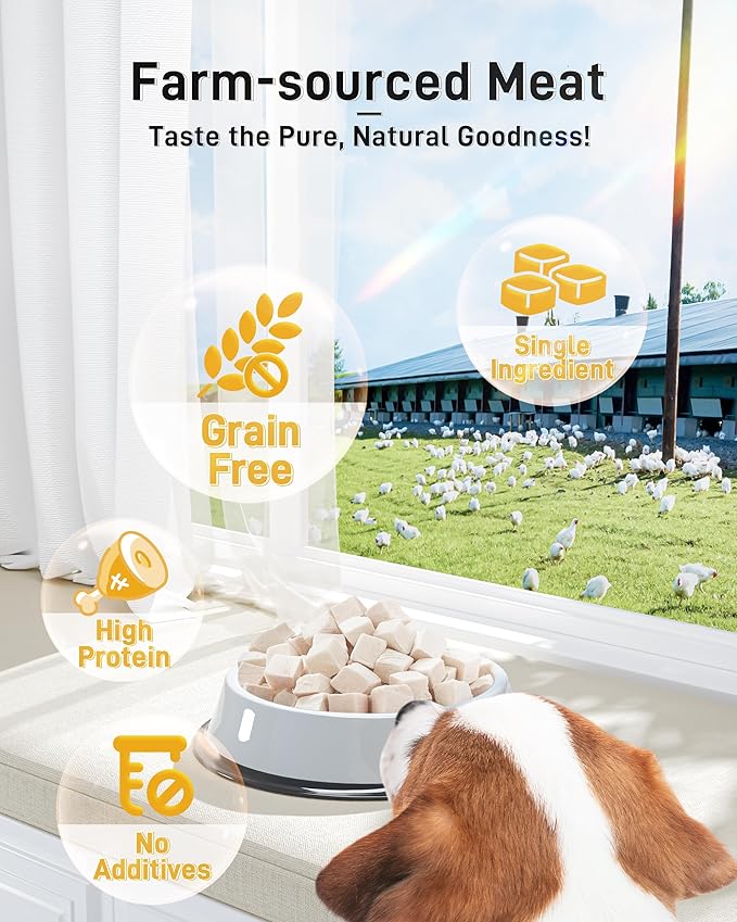 Freeze Dried Chicken Cats & Dogs Treats, High Protein Single Ingredient - No Additives | Grain Free | Training & Nutrition Supplements, Sealed Box, 1.1LB