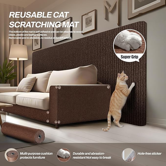 78.7"x15.8" Cat Scratch Mat Couch Furniture Protector,DIY Climb Cat Scratcher for Cat Couch Furniture or Wall Protector,Covering Cat Tower for Claws Scratching for Indoor (Brown)