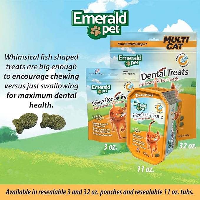 Emerald Pet 856916006144 11 oz Feline Dental Treat Tub Chicken