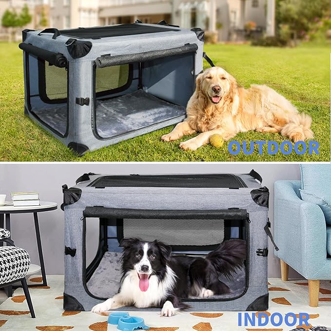 NEZUC Soft Collapsible Dog Crate - 30 Inch Portable Soft Sided Travel Dog Crates for Medium Dogs, 4-Door Foldable Dog Carrier, Pet Kennel Indoor & Outdoor (Gray, 30.0" L x 20" W x 20.0" H)