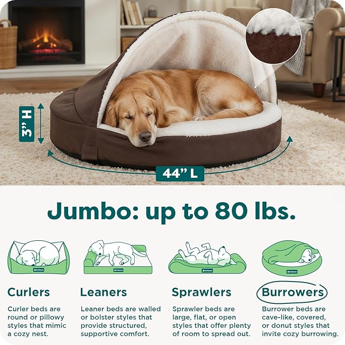 Furhaven 44" Round Orthopedic Dog Bed for Large Dogs w/ Removable Washable Cover, For Dogs Up to 80 lbs - Sherpa & Suede Snuggery - Espresso, 44-inch