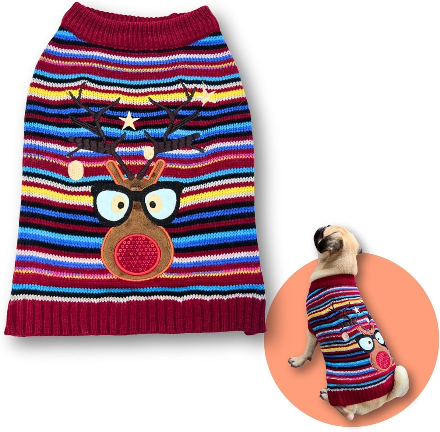 Cute Sweater for Dogs and Cats Soft Flannel Pet Outfit Warm and Cozy Animal Hoodie Small to Large Pet Clothes for Halloween Parties and Everyday Wear (Medium, Colorful Deer)
