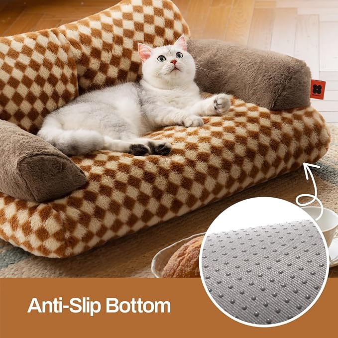 MEWOOFUN Cat Bed for Indoor Cats, Washable Dog Beds for Small Medium Dogs & Cats, Fluffy Cat Couch with Non-Slip Bottom, 26×19×13 Inch (Brown, 26.0" L x 19.0" W x 13.0" Th)