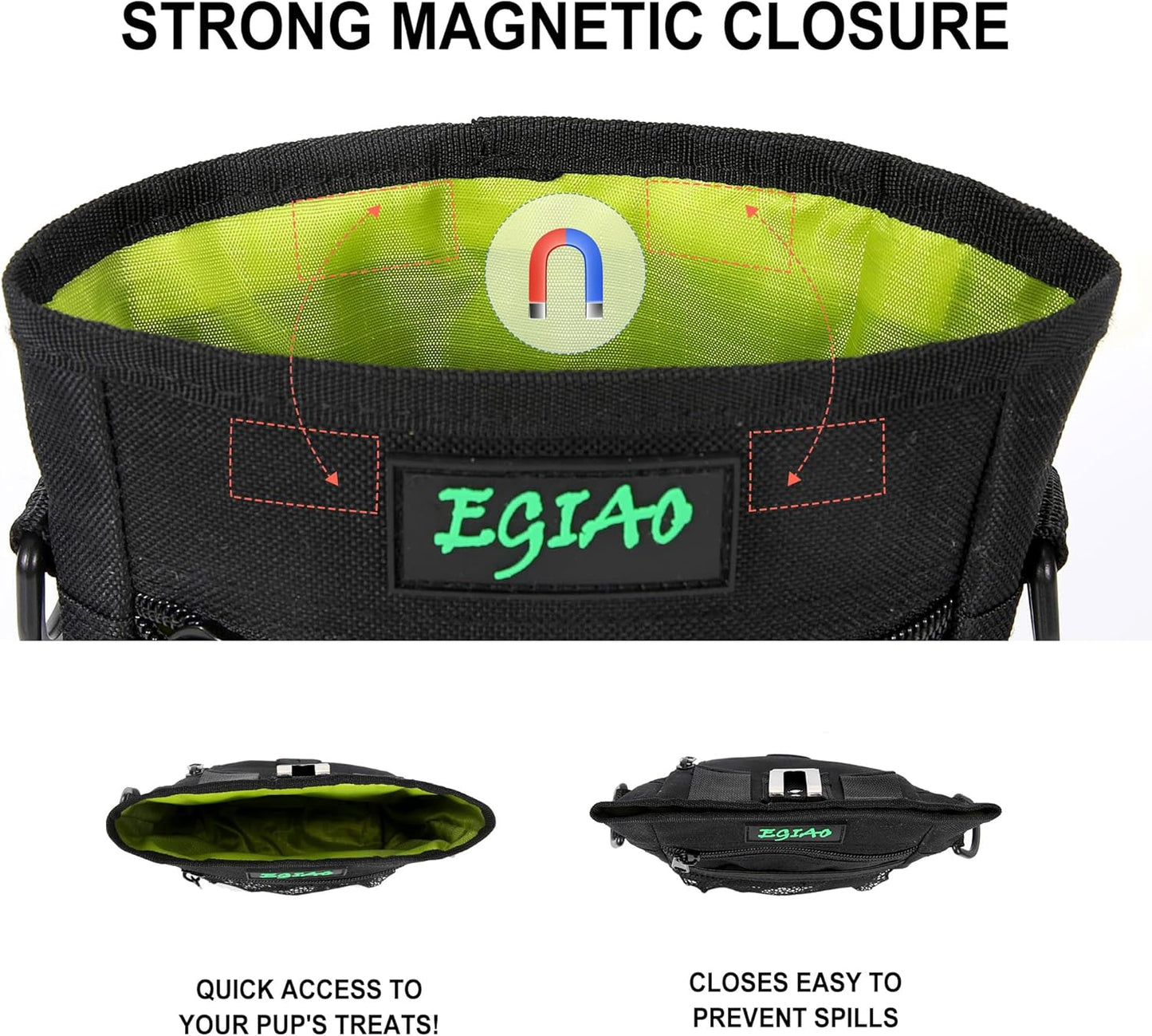 Dog Treat Pouch with Collapsible Dog Bowl, Training Clicker and Poop Bags, Treat Pouches for Pet Training, Built-in Poop Bag Dispenser, Waist Belt Clip, Puppy Treat Pouch Magnetic Closure - Black