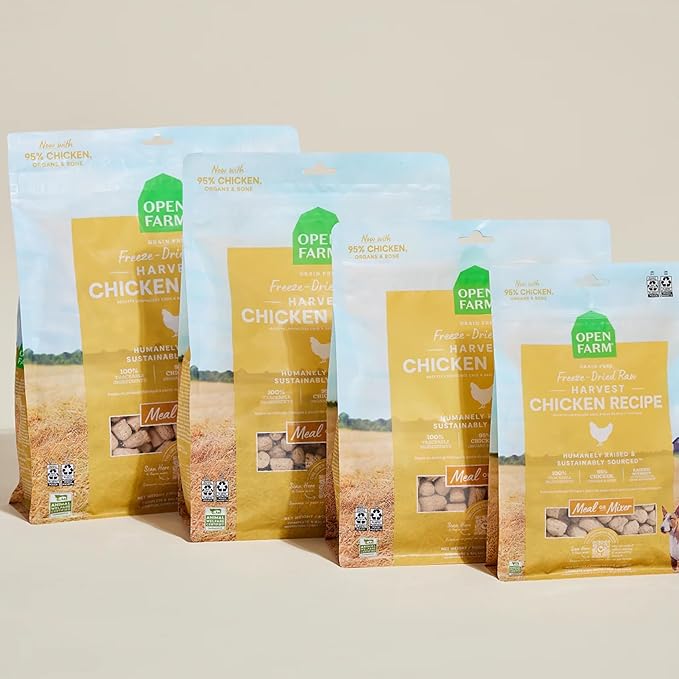 Open Farm, Freeze Dried Raw Dog Food, Morsels with 95% Meat, Organs & Bone, Organic Produce & Superfoods, Complete Meal or Freeze Dried Dog Food Topper, Chicken Recipe, 31.5oz Bag