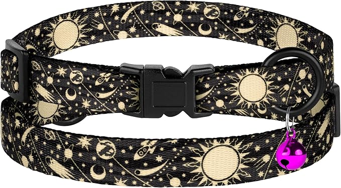 4PCS Breakaway Cat Collars with Bell - Cute Soft Adjustable Safety Kitten Collars 4-Pack - Nylon Pet Collars Nature Tribal Striped Floral Space Aztec Flowers Print (Nature)