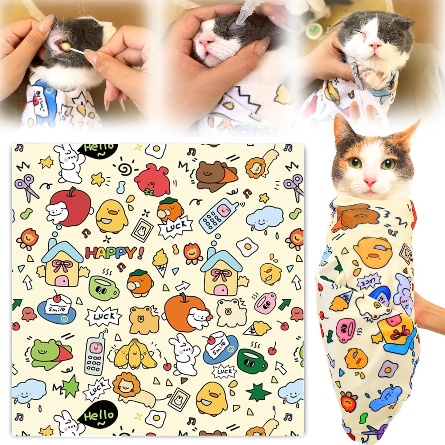 XANGNIER Cat Wrap for Grooming,Cat Restraint Wrap for Cutting Nails,Fabric Burrito Wrap for Nail Clipping, Anti-Scratch, Anti-Escape,Multifunctional Swaddle Wrap Pet Tool (27.5 x 27.5 Inch)