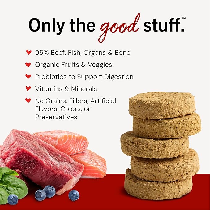 Stella & Chewy's Freeze-Dried Raw Dinner Patties - Surf 'N Turf Salmon & Beef Recipe - High Protein Grain-Free Puppy & Dog Food - Perfect For Picky Eaters - 25 oz
