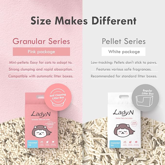 Lady N Tofu Cat Litter, Strong Clumping Ultra Absorbent Natural Litter, Dust-Free Low Tracking Cat Litter Pellets, Enviro-probiotic and Activated Carbon for Odor Control 18lb (Boba Tea+ Unscent)