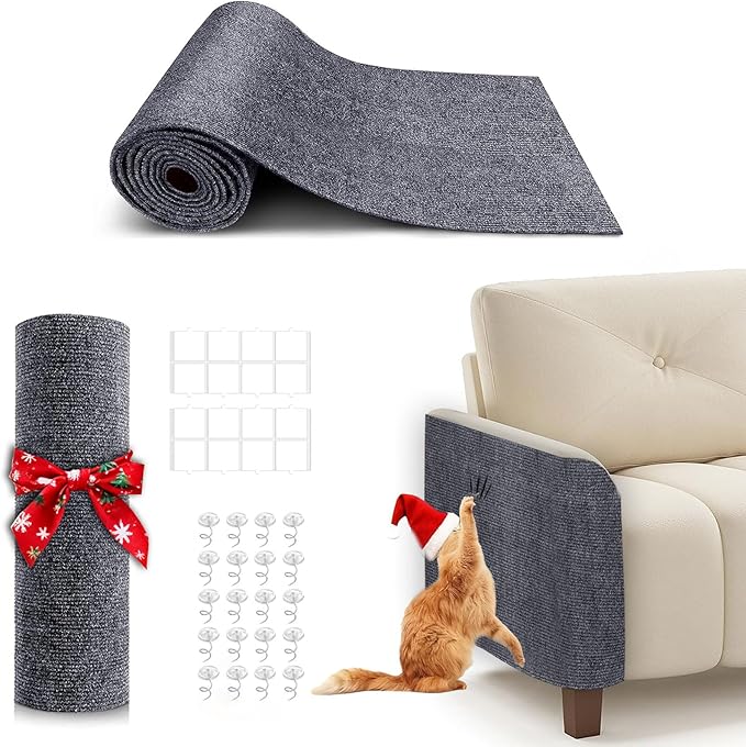 78.7"X15.8" Cat Scratching Mat, Self-Adhesive Cat Scratch Carpet, DIY Cats Scratch Furniture Protector for Couch, Sofa, Wall & Door, Durable Furniture Guards Couch Scratcher from Cats Claws, Dark Grey