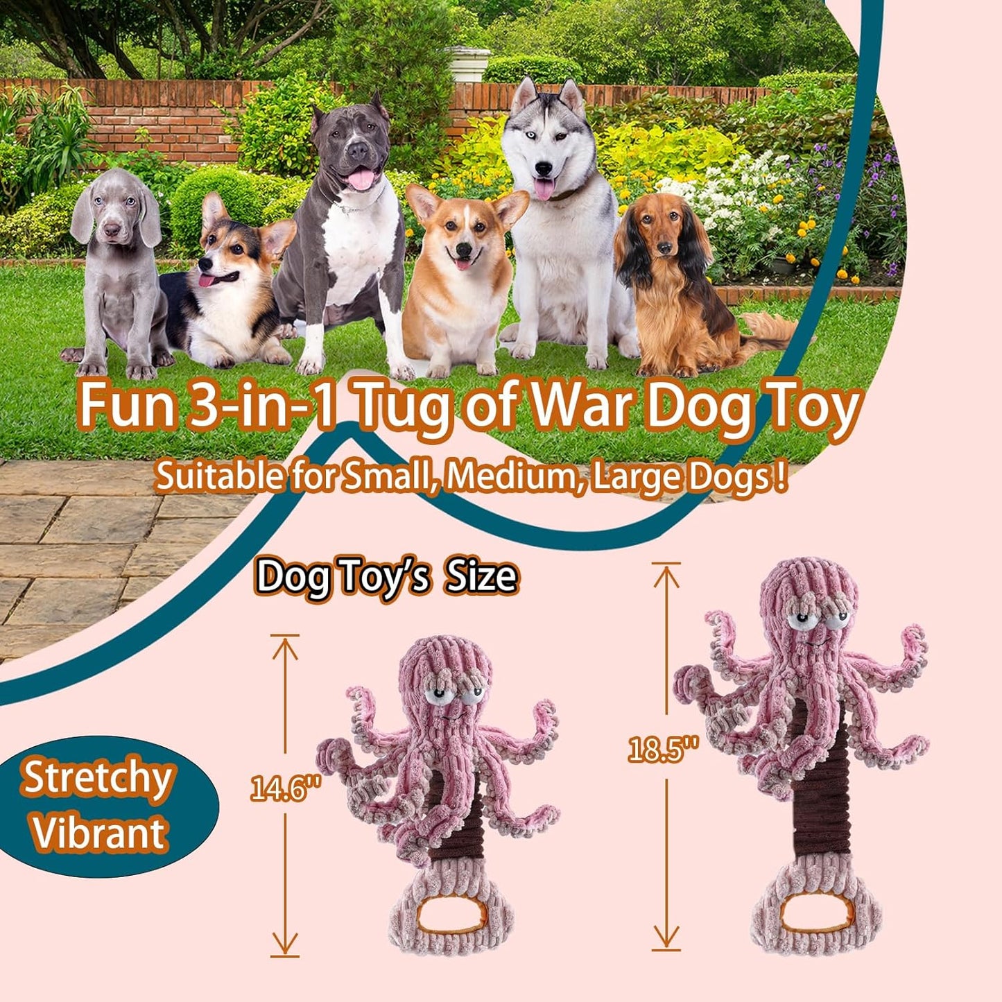 Squeaky Dog Toys, Octopus Dog Toy Interactive Tug of War Puppy Toy to Keep Them Busy(Purple)