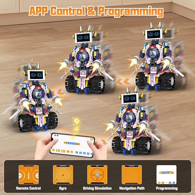 5 in 1 STEM Robot Building Kit, APP & Remote Control Screen Building Toys, Eye Coding Robots Rechargeable, 620Pcs DIY Super Warriors for Kids Learning, Boys Girls Birthday Gifts