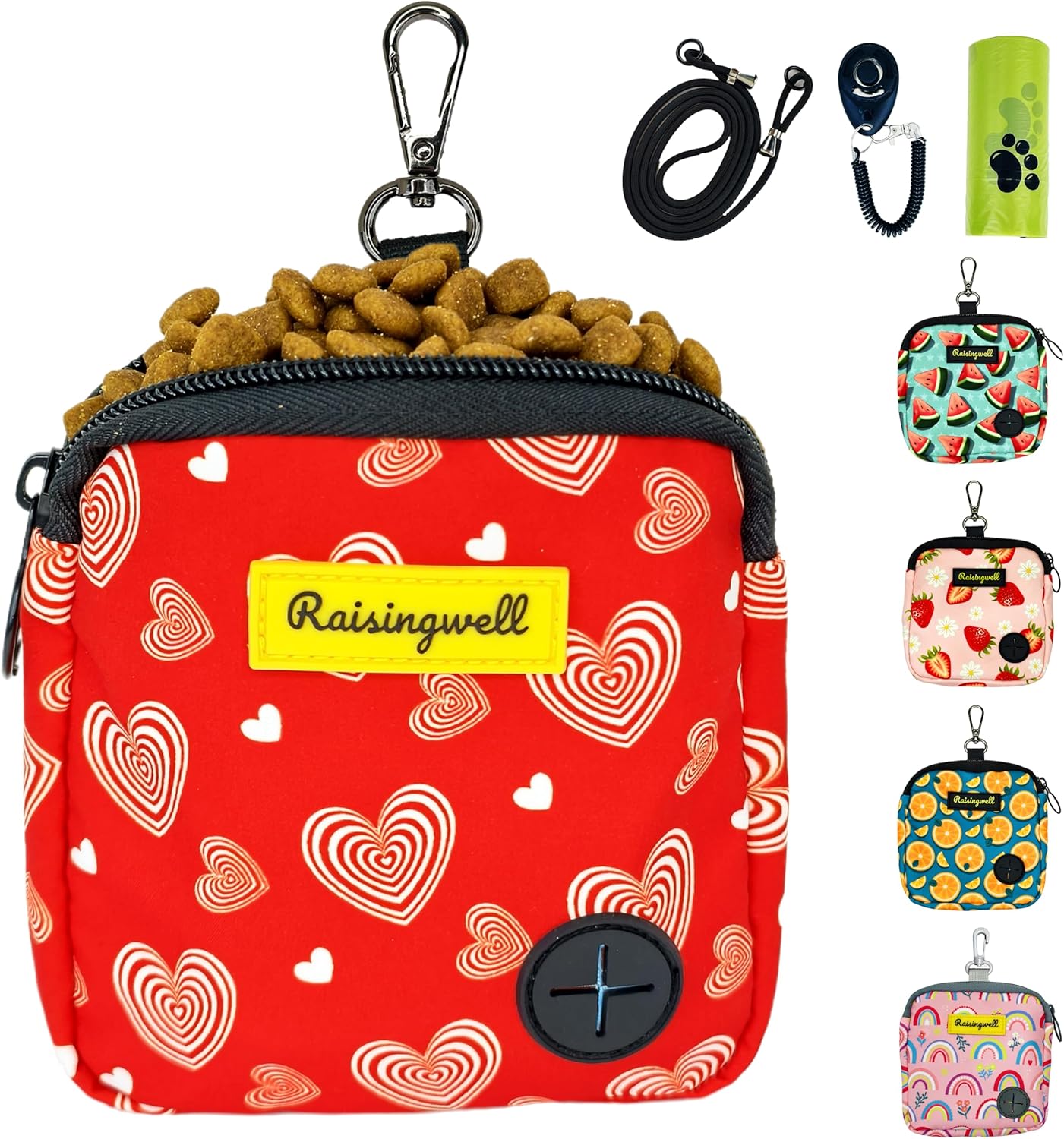 Dog Treat Pouch for Pet Walking and Training with Clicker Poop Bags Small Fanny Zipper Pack Holder for Puppy Snack Dispenser Kit for Leash and Outdoor Use (Valentine)