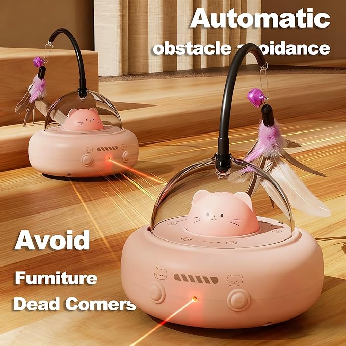 2 in 1 Rechargeable Interactive Cat Toys for Indoor Cats Self Play, Automatic Kitten Toys with Feather Wand and Laser Pointer for Cat Gifts (Cream Coffee)