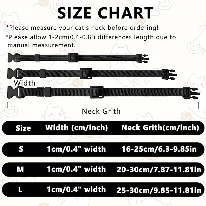 Elastic Cat Collar, Stretch Cat Collar Quick Release, Bright Colors Safety Kitten Collar Adjustable Collar for Kittens, Lightweight Soft Polyester Collars for Boy Girl Cats (Black,M)