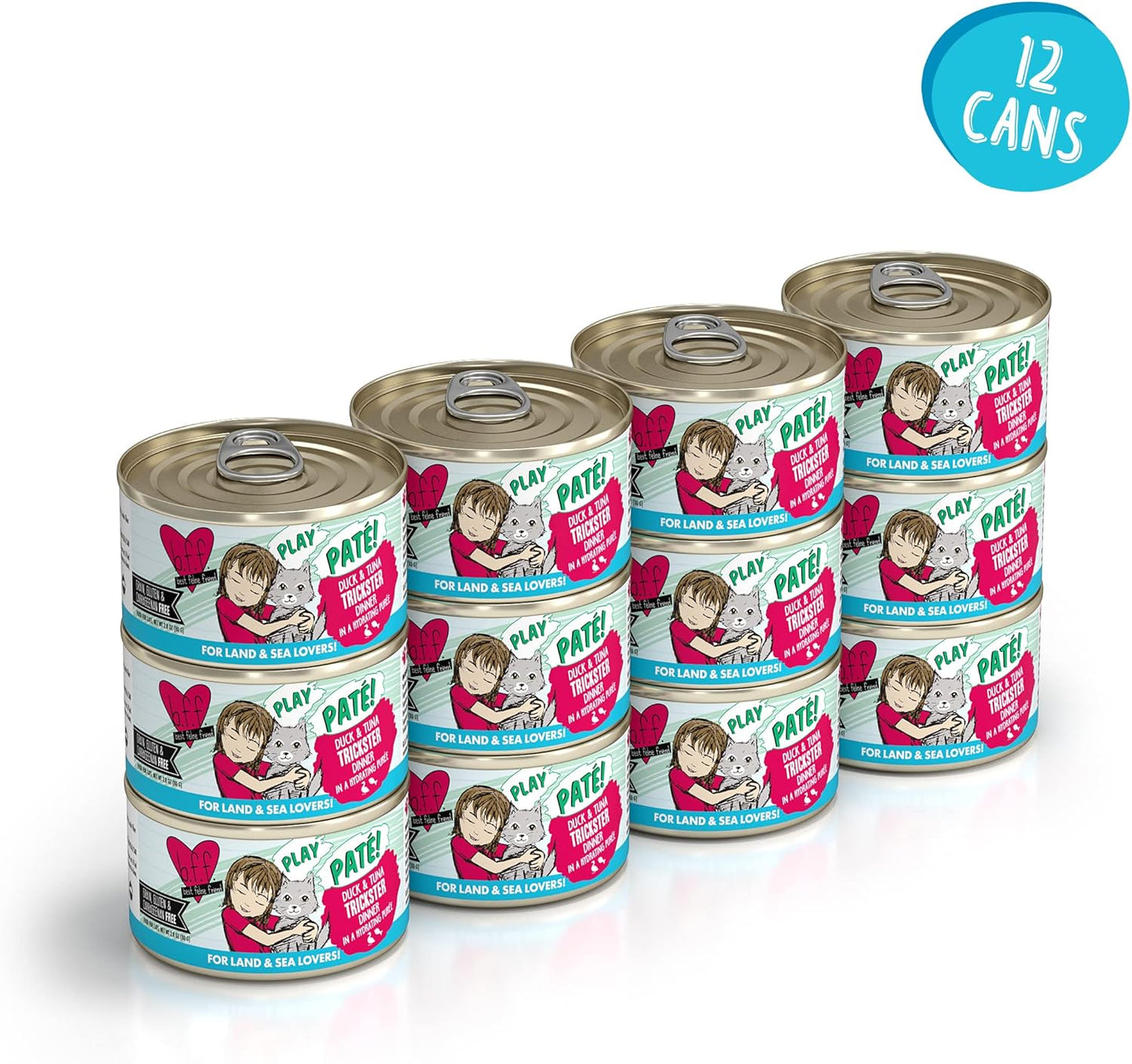 Weruva B.F.F. Play - Best Feline Friend Paté Lovers, Aw Yeah!, Duck & Tuna Trickster with Duck & Tuna, 2.8oz Can (Pack of 12)