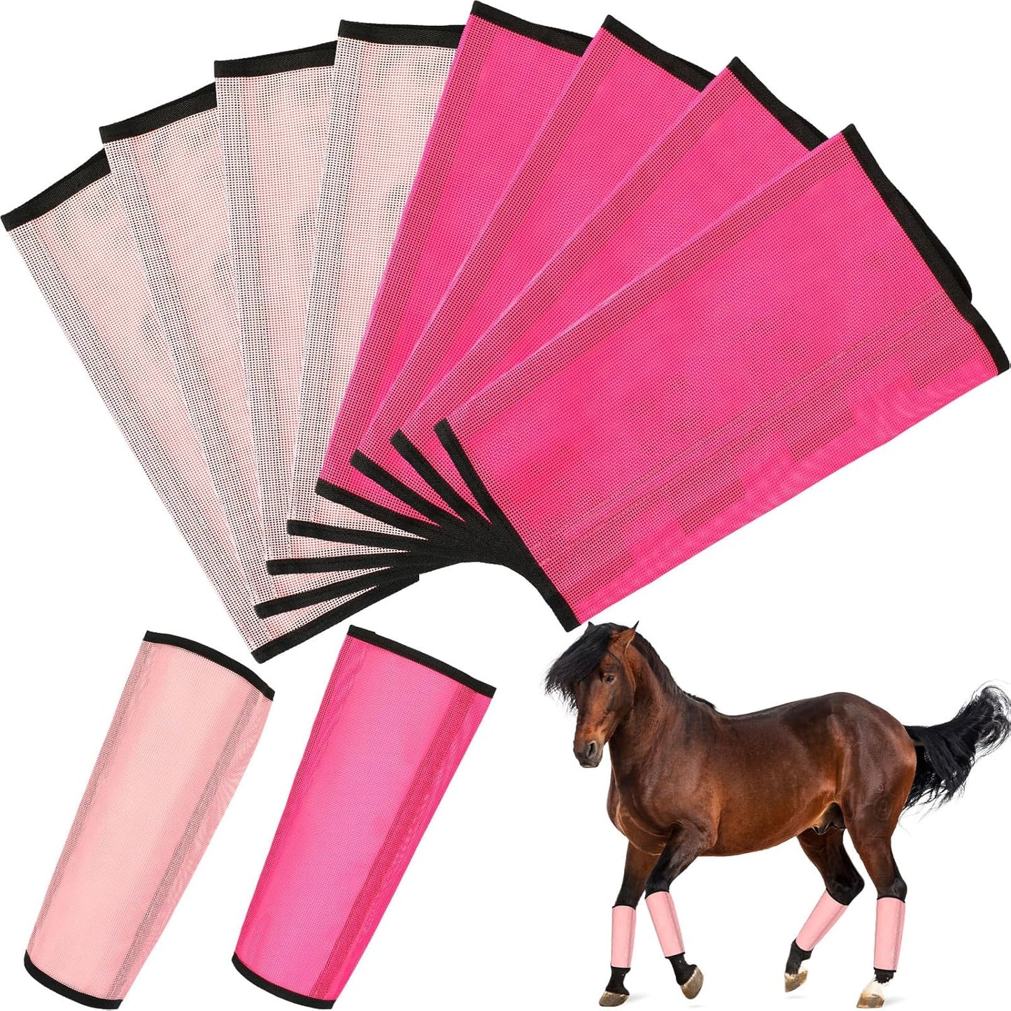 8 Pcs Mesh Fly Boots for Horse Breathable Mesh Horse Boots Protective Horse Leg Wraps Horse Leggings for Preventing Flies and Mosquitoes Bites (Light Pink, Dark Pink)