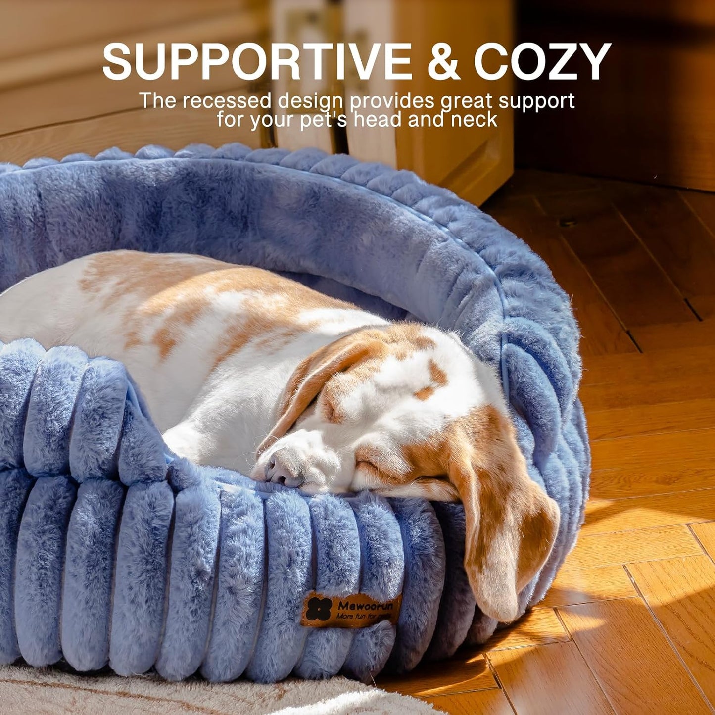 MEWOOFUN Washable Small Dog Bed, Cat Beds for Indoor Cats with Anti-Slip Bottom, Round Pet Bed for Puppy and Kitten (Blue, 24"x24"x9")