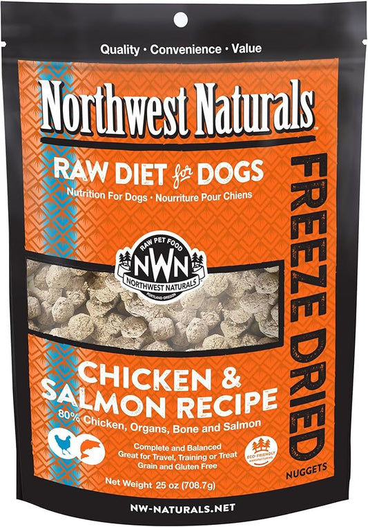 Northwest Naturals Freeze-Dried Chicken & Salmon Dog Food - Bite-Sized Nuggets - Grain-Free, High-Protein, Raw Diet, Human-Grade, Limited Ingredients, All Natural, Omega-3 for Skin & Coat - 25 Oz