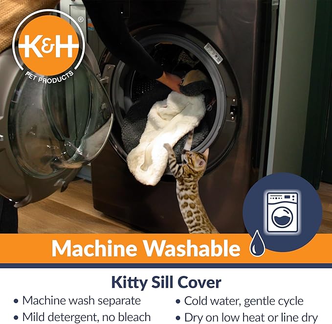 K&H Pet Products Kitty Sill Cat Window Perch for Large Cats, Orthopedic Window Hammock Bed Holds 40LBS, Washable Cover, Kitty Windowsill Bed Seat for Indoors - Cream Fleece, Unheated, 14 X 24in