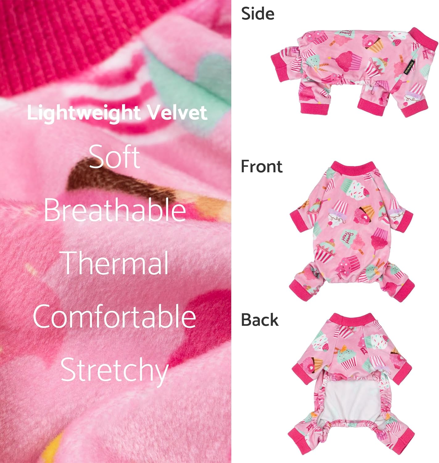 Fitwarm Cupcake Dog Pajamas, Birthday Outfit for Small Dogs Girl, Cozy Pet Onesie with Feet, Pink, XS