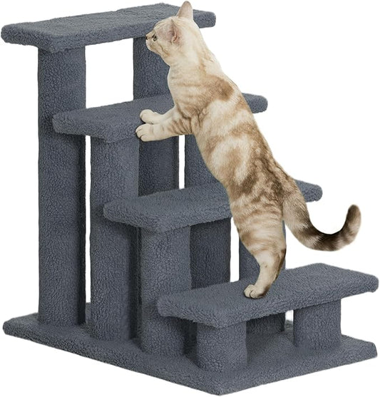 PawHut 25" 4-Step Multi-Level Carpeted Cat Scratching Post Pet Stairs - Gray