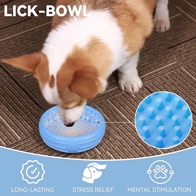 Dog Lick Bowl, Animire Freeze Lick Mat for Dogs, Non-Slip Slow Feeder Licking Bowl Enrichment Treat for Distraction Anxiety Relief, Food Grade Silicone, Dishwasher Safe(Baby Blue,S)