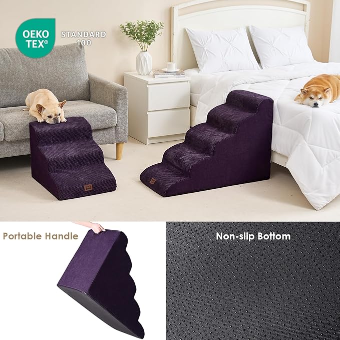 EHEYCIGA Curved Dog Stairs Ramp for Small Dogs 15.7" H, 3-Step Dog Steps for Couch Sofa and Chair, Pet Stairs for Cats, Non-Slip Balanced Pet Steps Indoor, Purple