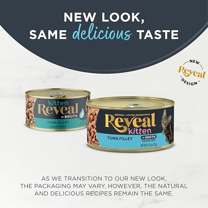 Reveal Natural Wet Kitten Food, Limited and Natural Ingredients, Grain Free, High Protein with No Artificial Additives, Tuna Fillet in Broth (12 x 2.47 oz Cans)