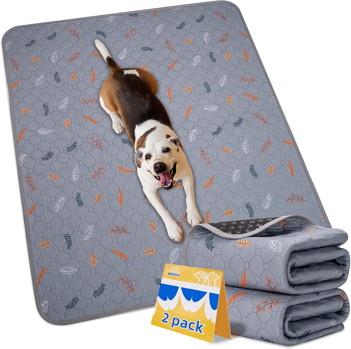 Sunheir Washable Pee Pads for Dogs Extra Large 36" x 72" 2-Pack, Reusable Puppy Pads Pet Training Pads, Waterproof Dog Pee Pads for Crate, Whelping Pad, Non-Slip Protects Against Urine Leakage