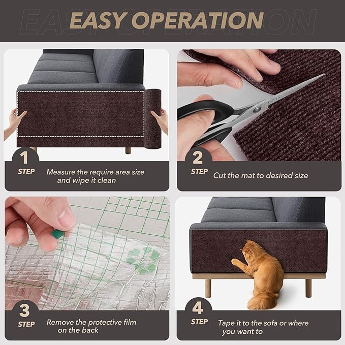 78.7"X15.8" Cat Scratching Mat, Self-Adhesive Cat Scratch Carpet, DIY Cats Scratch Furniture Protector for Couch, Sofa, Wall & Door, Durable Furniture Guards Couch Scratcher from Cats Claws (Brown)