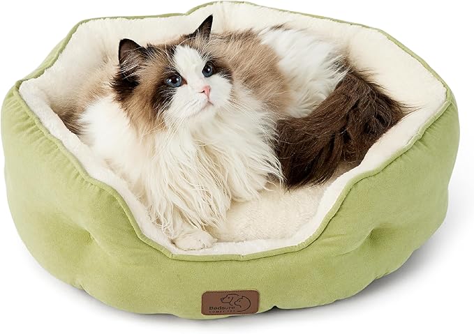 Bedsure Dog Beds for Small Dogs - Round Cat Beds for Indoor Cats, Washable Pet Bed for Puppy and Kitten with Slip-Resistant Bottom, 20 Inches, Green
