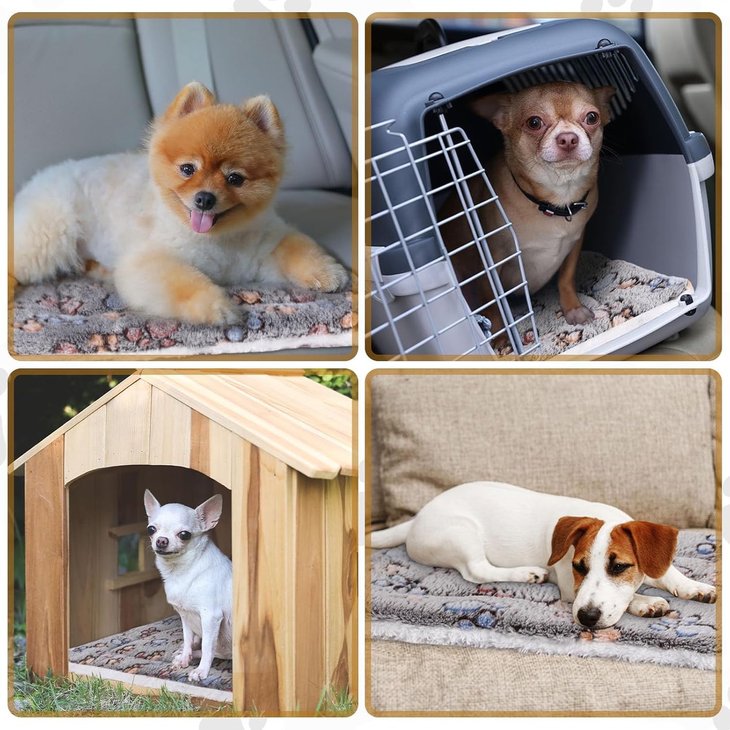 4 Pack Ultra Soft Dog Cat Bed Mat with Cute Prints Reversible Fleece Dog Crate Kennel Pad Cozy Washable Thickened Hamster Guinea Pig Pet Bed Mat for Small Animals(21 x 14 Inches,Gray)