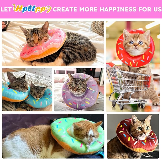 Cat Cone Collar Soft, Cat Recovery Collar for Wound Healing Cute Donut Adjustable Kitten Cones to Stop Licking Comfortable Lightweight Neck Elizabethan Collars for Cats Kittens After Surgery
