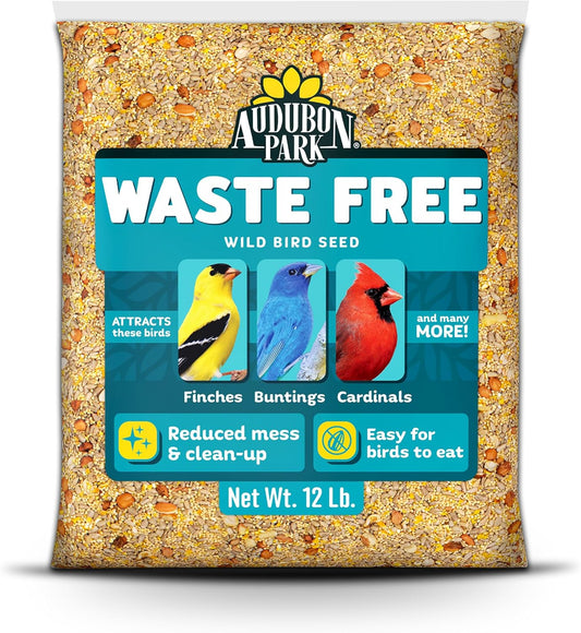 Audubon Park Waste Free Wild Bird Seed –12 lb. No Mess Blend with Sunflower Hearts & Peanut Pieces – Bird Food for Outside Feeders