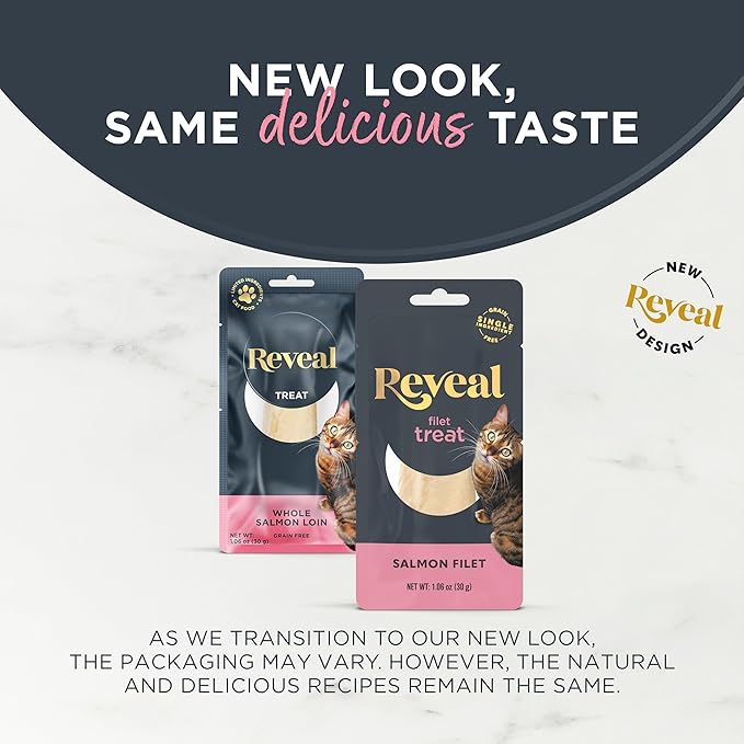 Reveal Natural Cat Treats, 12 Count Single Ingredient Treat for Cats, Grain Free, Whole Salmon Loin, 1.06 oz Bags