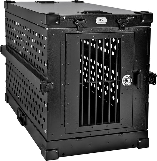 Heavy Duty Fully Collapsible Powder-Coated Aluminum Dog Crate - Medium (Black)